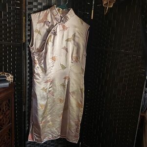 WHIT Butterfly Embroidered silk Dress in Cream and Gold